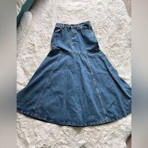 Zara Blue Denim A-Line Maxi Skirt